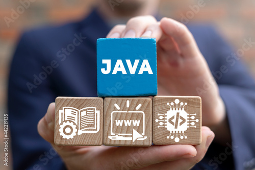 Concept of java programming language. Web development software technology. photo