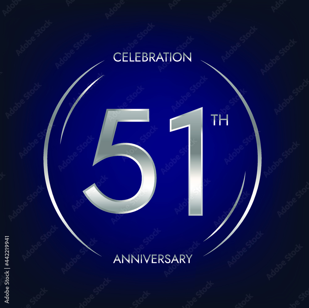 51th anniversary. Fifty-one years birthday celebration banner in silver color. Circular logo with elegant number design. 51th anniversary. Fifty-one years birthday celebration banner in silver color. Circular logo with elegant number design.