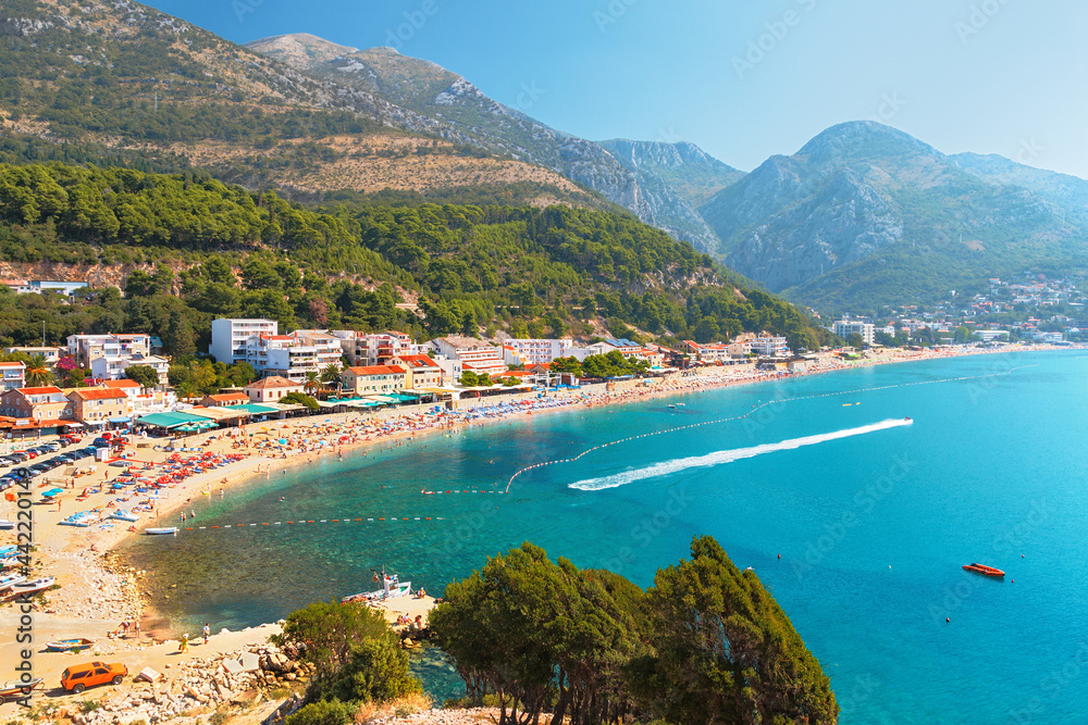 Sutomore beach in the holiday season. Montenegro