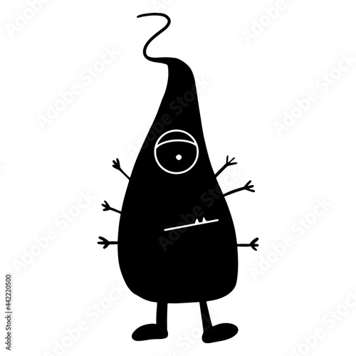 Monster. Children's vector illustration. For fabrics, covers, prints, stickers. Black and white silhouette on transparent background