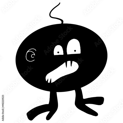 Monster. Children's vector illustration. For fabrics, covers, prints, stickers. Black and white silhouette on transparent background