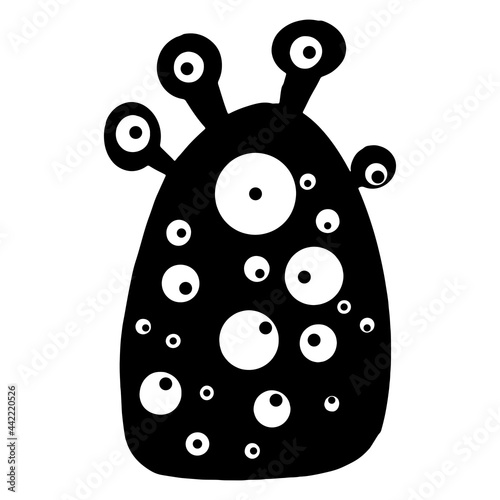 Monster. Children's vector illustration. For fabrics, covers, prints, stickers. Black and white silhouette on transparent background