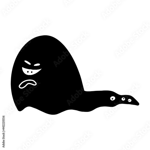 Monster. Children's vector illustration. For fabrics, covers, prints, stickers. Black and white silhouette on transparent background