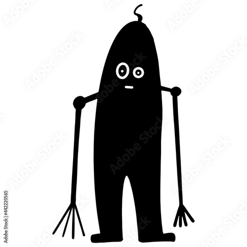 Monster. Children's vector illustration. For fabrics, covers, prints, stickers. Black and white silhouette on transparent background