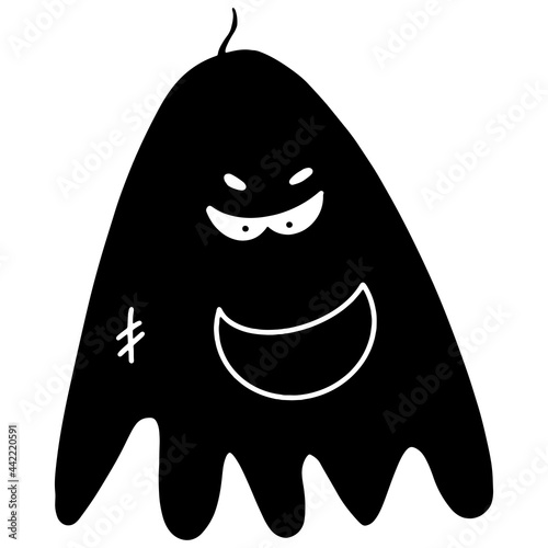 Monster. Children's vector illustration. For fabrics, covers, prints, stickers. Black and white silhouette on transparent background