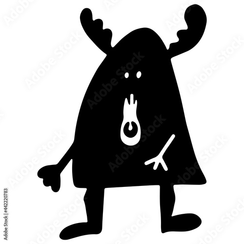Monster. Children's vector illustration. For fabrics, covers, prints, stickers. Black and white silhouette on transparent background