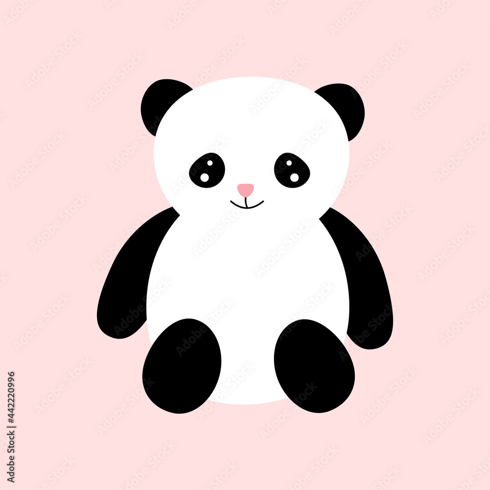 Naklejka premium Flat vector of funny little panda . Cartoon character of cute bamboo bear. Graphic design for children print, sticker. On white background. nice bear
