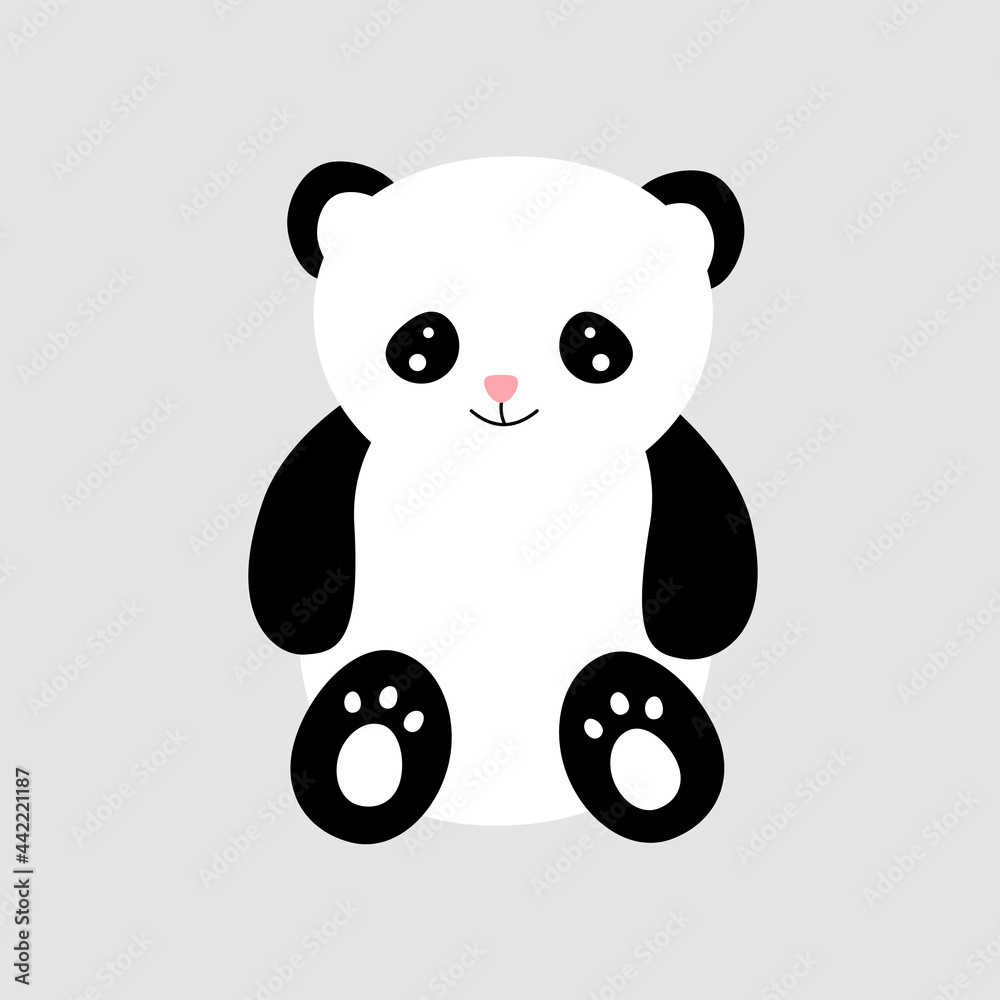 Fototapeta premium Flat vector of funny little panda . Cartoon character of cute bamboo bear. Graphic design for children print, sticker. On white background. nice bear