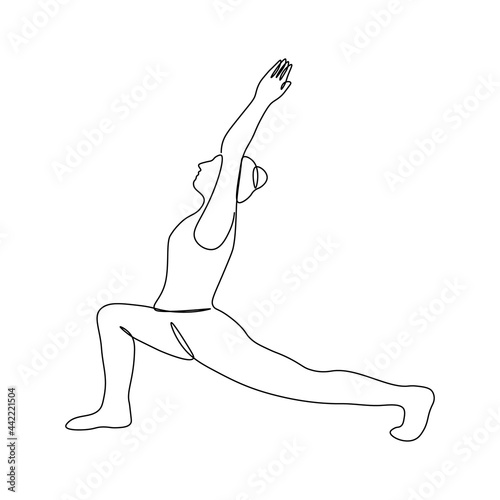 Yoga day. A female acrobat. Solid line. Vector illustration drawn with a single line.