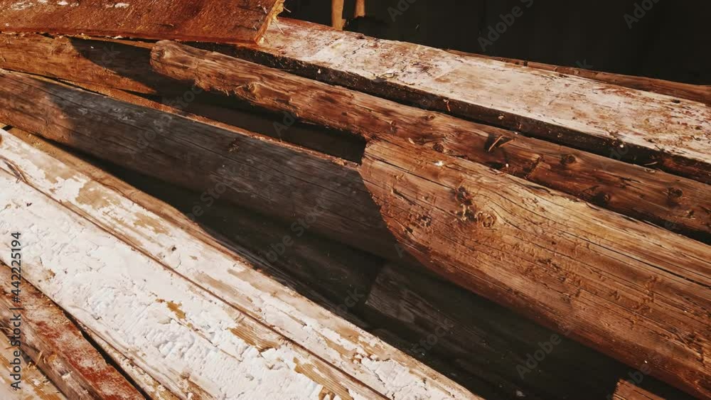 Worn wooden leftovers after building deconstruction in slums ghetto dolly.