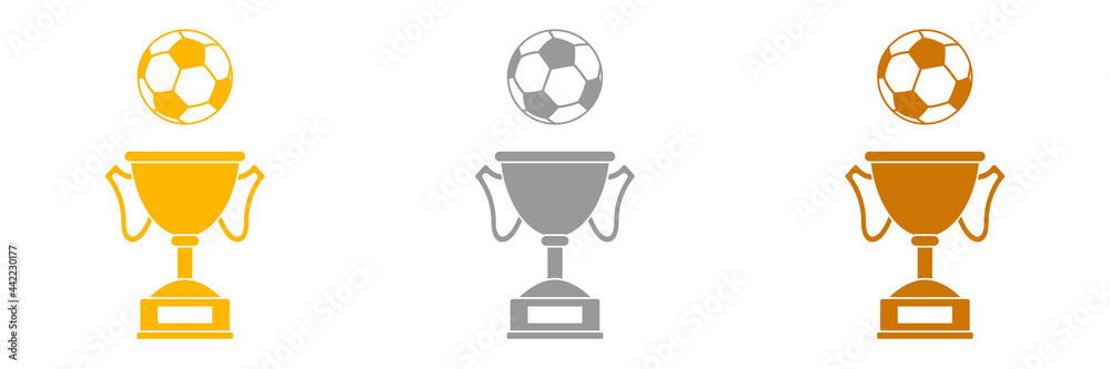 Soccer ball with soccer cup trophy. Set of icons. Web design. Isolated illustration on a white background. Soccer ball with soccer cup trophy. Set of icons. Web design. Isolated illustration on a white background.