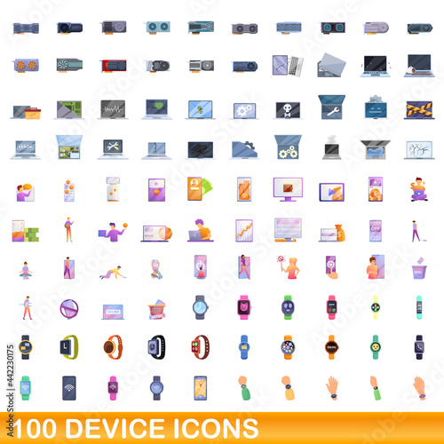 100 device icons set. Cartoon illustration of 100 device icons vector set isolated on white background