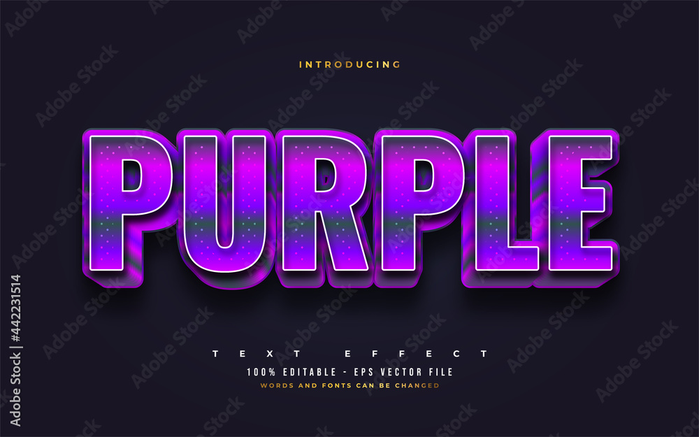 Bold Purple Text Style with 3D Embossed Effect. Editable Text Style Effects