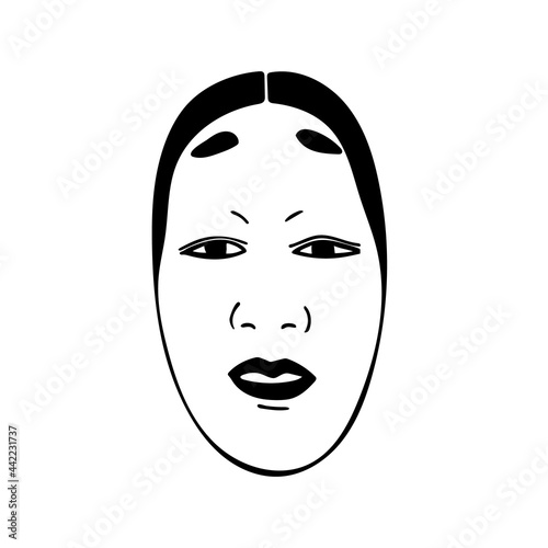 Vector image of an traditional Japanese theater mask Koomote, beautiful girl on a white background