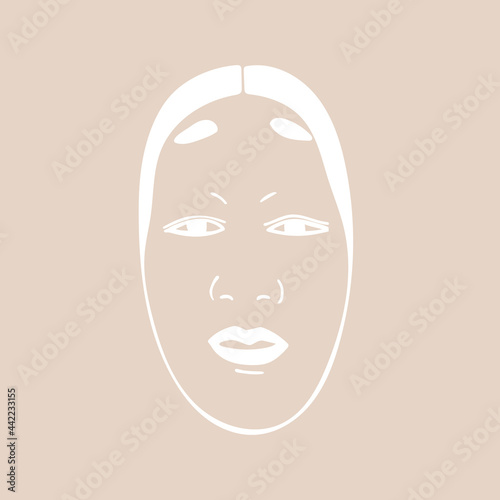 Vector image of a traditional Japanese theatrical mask Koomote, a beautiful girl on a light beige background