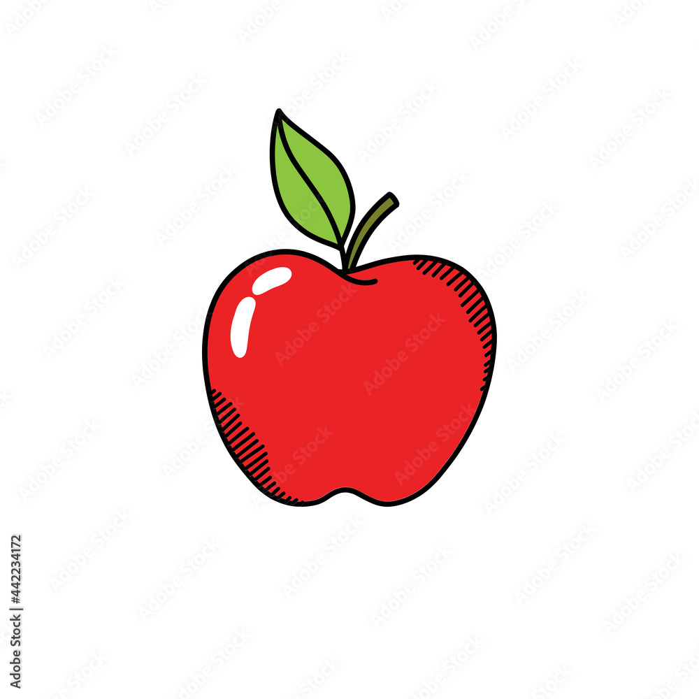 Fototapeta premium apple doodle icon, vector color line illustration