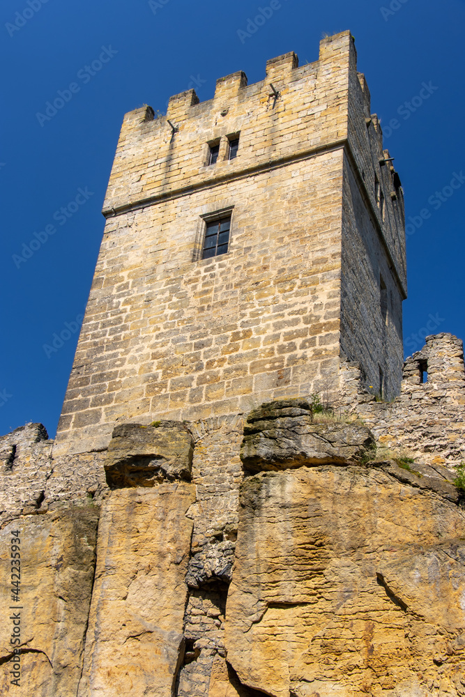 The stone tower on a rock castle Helfenburk, Czech Republic