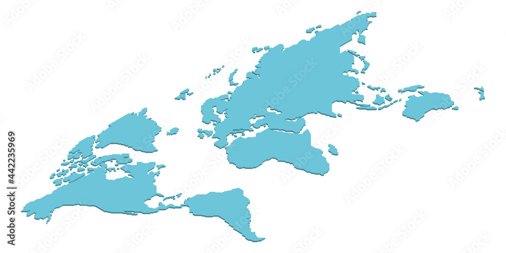 Obraz premium Isometric map of World. Blue land silhouette on white background. 3D vector illustration