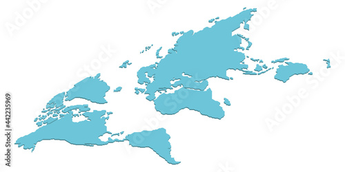 Fototapeta Naklejka Na Ścianę i Meble -  Isometric map of World. Blue land silhouette on white background. 3D vector illustration