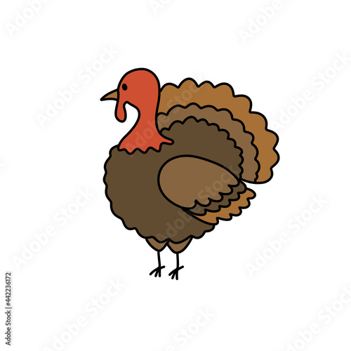 turkey doodle icon, vector color line illustration