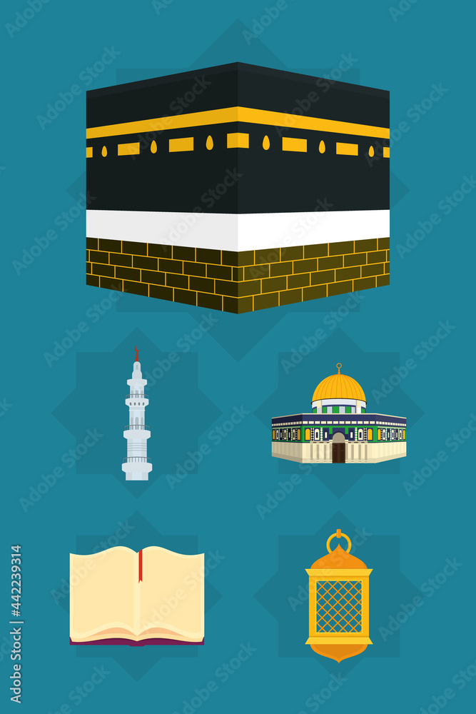 Islamic pilgrimage icon set