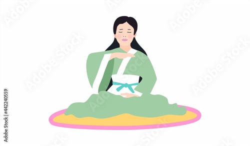 The girl sits in the lotus position and practices yoga and meditation. Attains the state of Zen in the practice of Falun Dafa. Traditional ancient qigong exercise. Falungun lessons.
