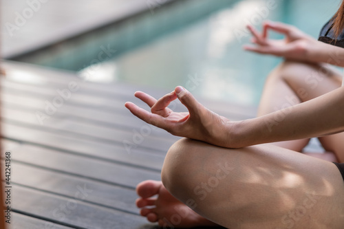 Wallpaper Mural yoga women sitting on the floor, relax time after workout, fitness women Torontodigital.ca