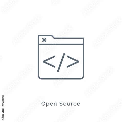 Open source code icon. Software vector open source line flat background