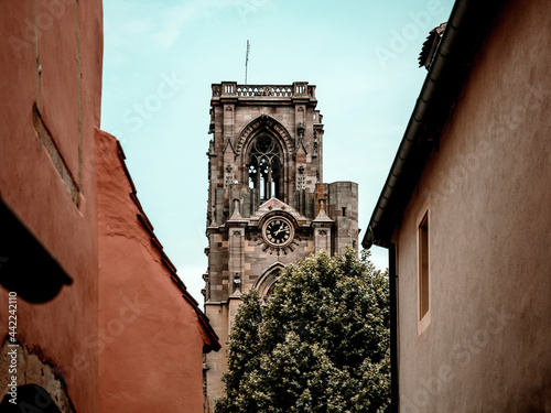 Medieval city of Rouffach in Alsace. Fortifications, towers, cathedral, old town. photo