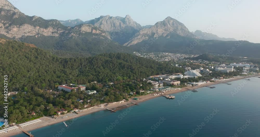 Landscape of the Kemer resort town and beautiful mountains in Antalya province, Turkey.