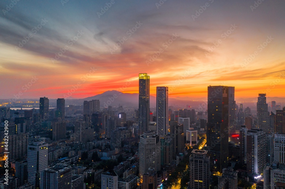 Skyline of Nanjing City at Sunrise in Summer