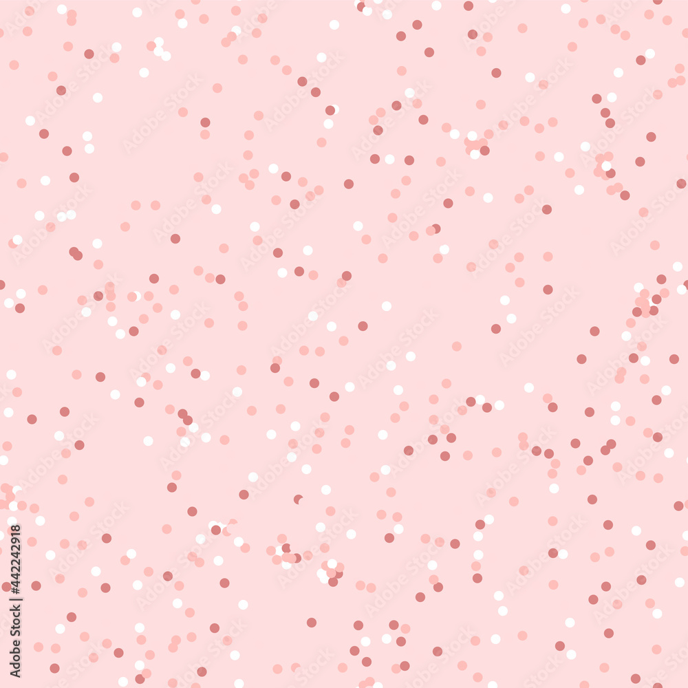 Rose gold confetti seamless pattern Vector illustration Colorful sparkling polka dot on light pink background