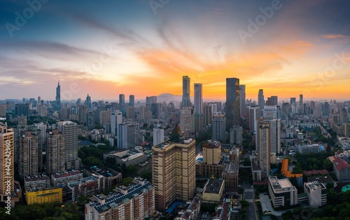 Skyline of Nanjing City at Sunrise in Summer