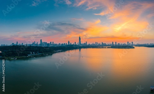 Skyline of Nanjing City at Sunset in Summer