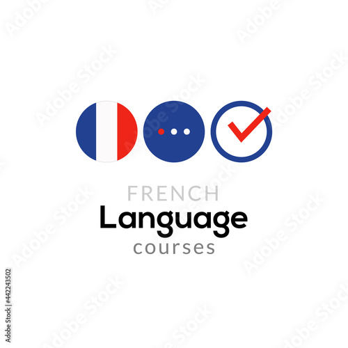French language school logo course concept. Vector french speak fluent course design