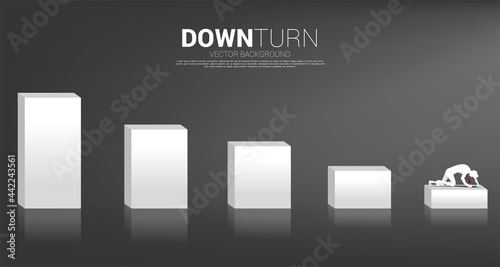 silhouette of businessman crawling on downturn graph. Concept for depression business and obstacle.