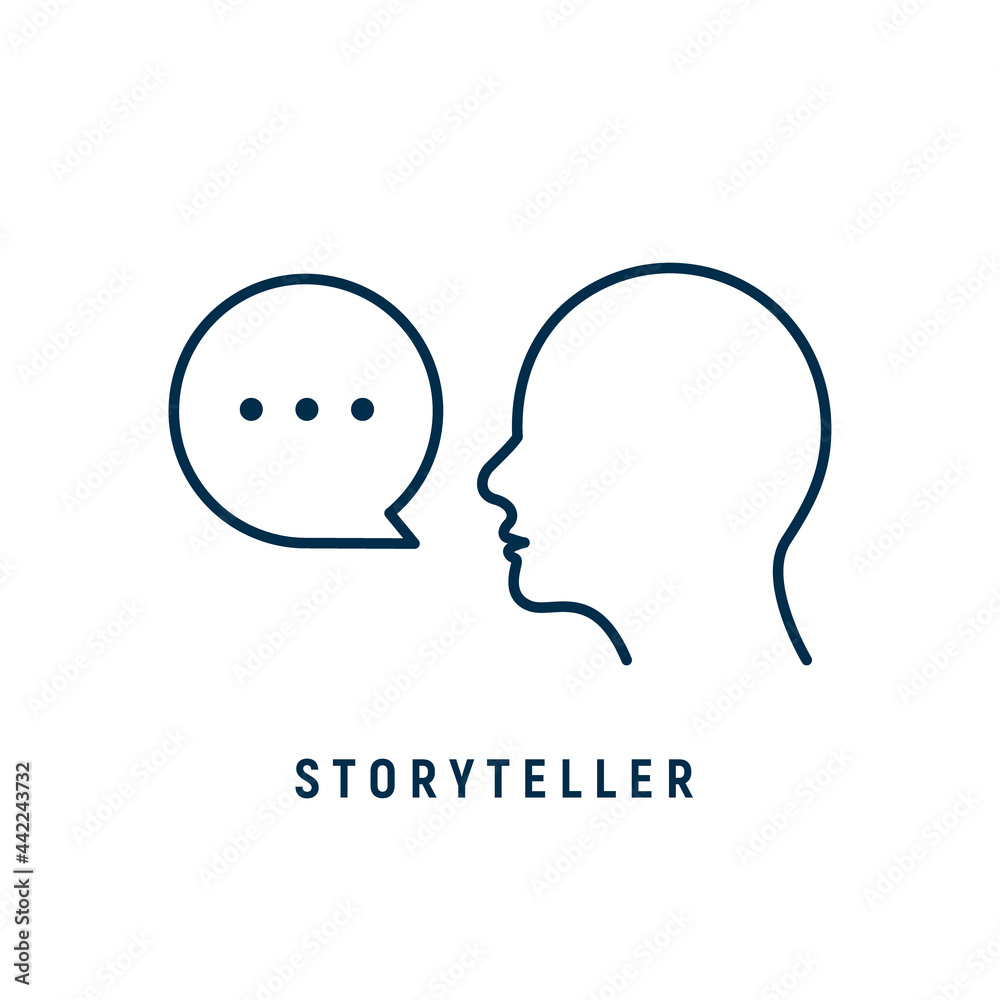 Storyteller brand digital logo icon. Story teller illustration badge vector icon
