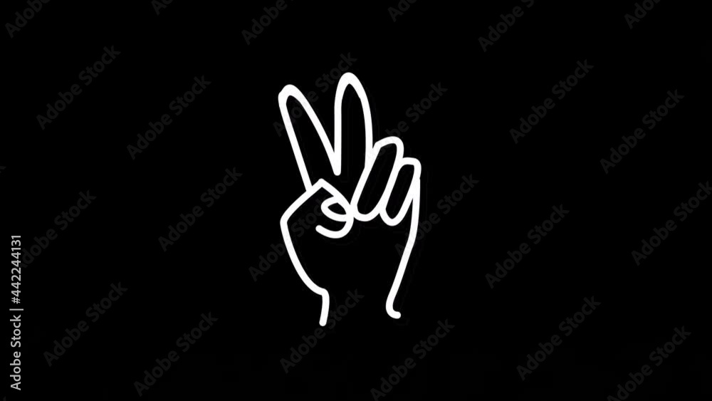 Animation of neon peace sign hand, over black background Animation of neon peace sign hand, over black background
