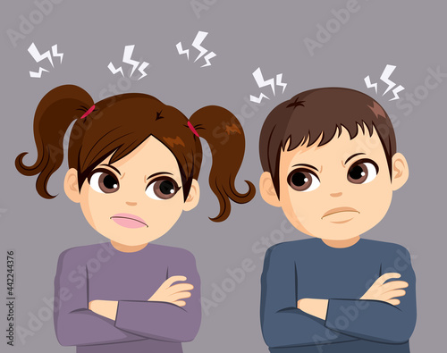Two siblings angry on a fight with arms crossed