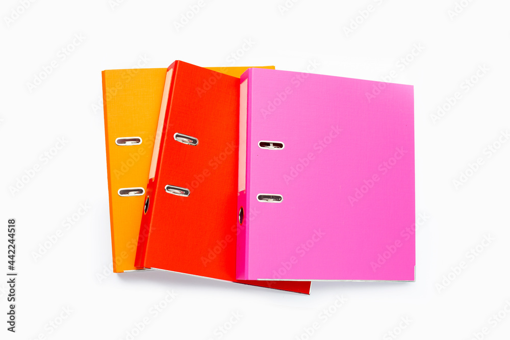 Office folders on white background. Top view Office folders on white background. Top view