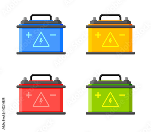 Car battery flat icon. Electric accumulator charger. Battery power vehicle energy generator car