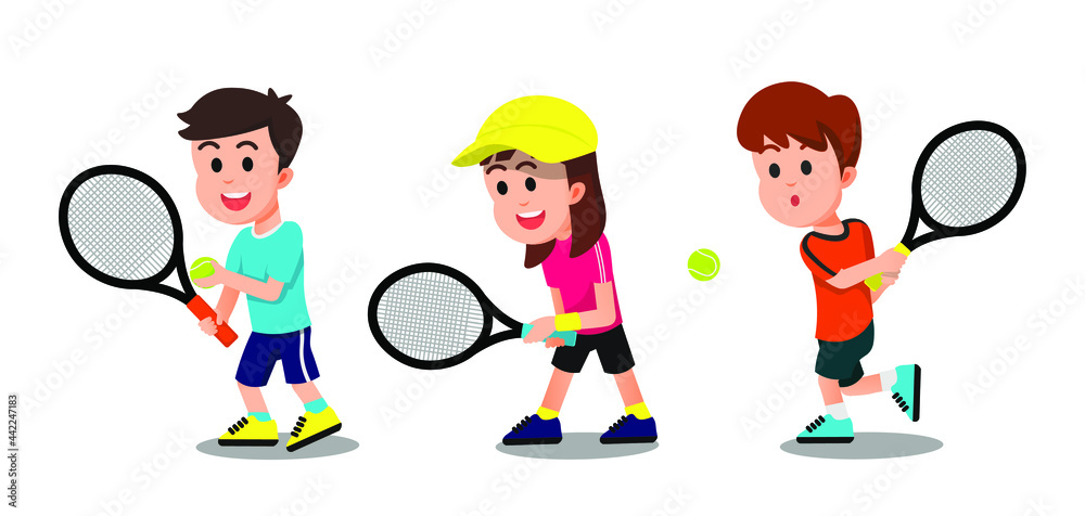 the kids with some poses while playing tennis