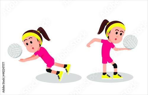 Some poses of a little girl while playing volleyball