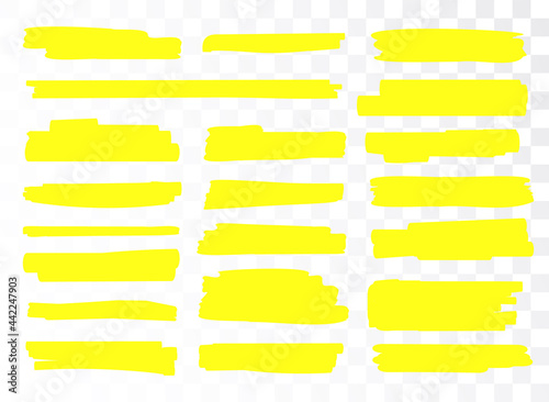 Highlight brush underline yellow marker vector pen. Stroke highligher color set