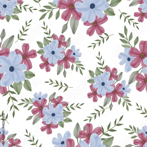 seamless pattern of pink and blue flower for fabric design