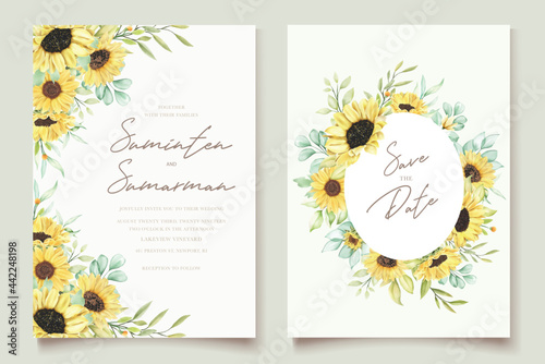 watercolor sunflower wedding card set