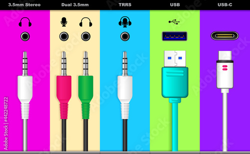 various audio jack plug for sound system or usb universal audio connector