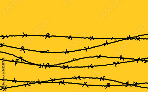Barbed wire vector fence barbwire border chain. Prison line war barb background metal silhouette