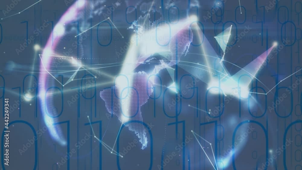 Animation of globe with network of connections over binary coding Animation of globe with network of connections over binary coding