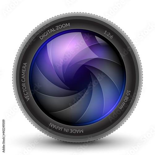 Camera shutter photo focus isolated design lens flare. Shutter zoom phtotography camera